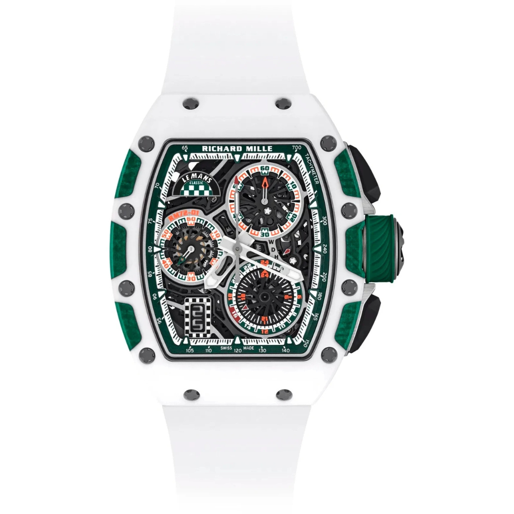 Richard Mille RM72-01 Automatic Winding Flyback Chronograph Le Mans Classic 47 mm Black Dial Green and White Quartz TPT Rubber Strap