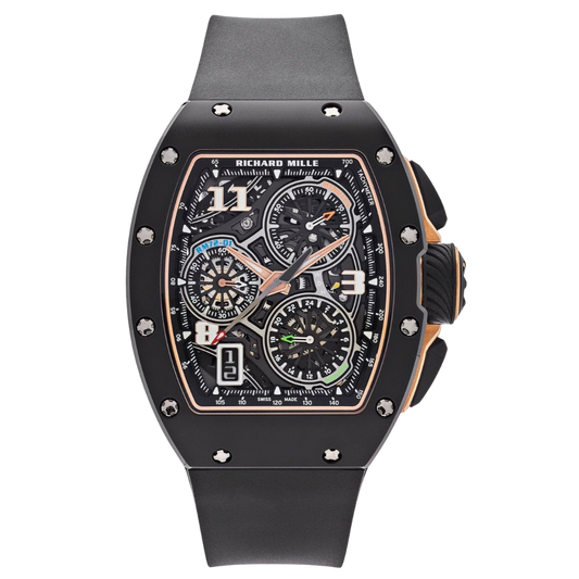Richard Mille RM72-01 Automatic Winding Lifestyle Flyback Chronograph 38.40 mm x 47.34 mm Transparent Dial 18k Rose Gold and Black Ceramic Rubber Strap
