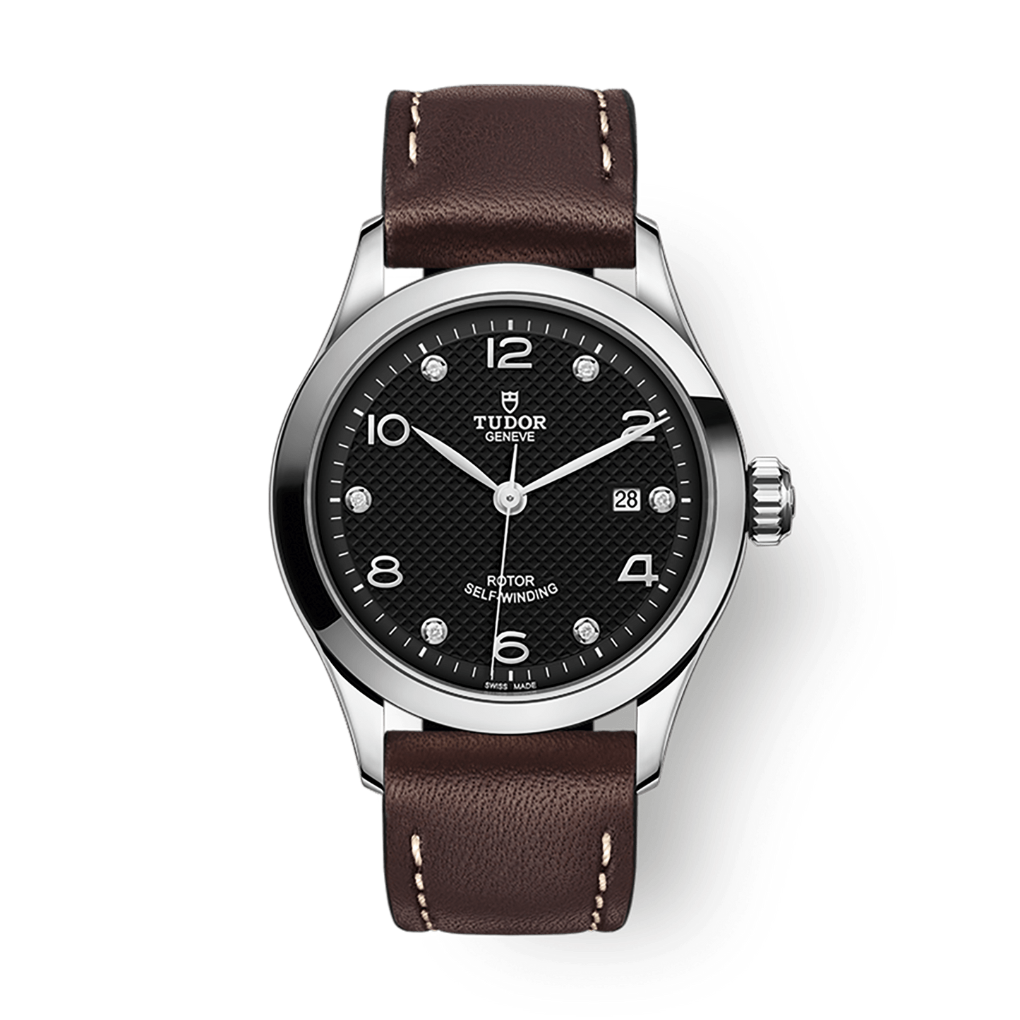 Tudor 1926 28 mm Black Dial with Diamonds Stainless Steel Leather Strap M91350-0009