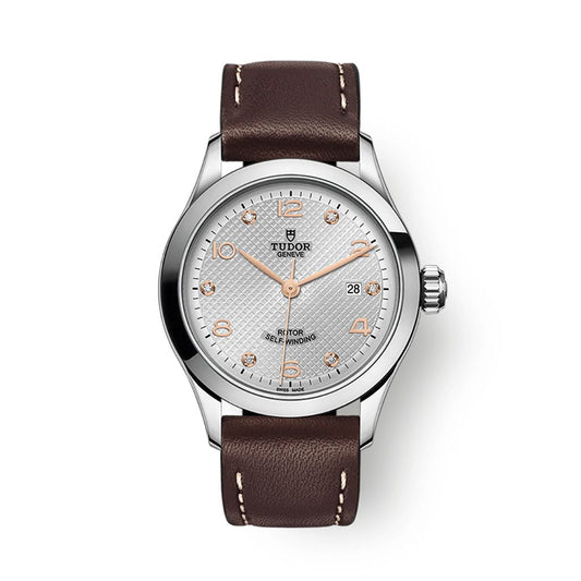 Tudor 1926 28 mm Silver Dial with Diamonds Stainless Steel Leather Strap M91350-0007