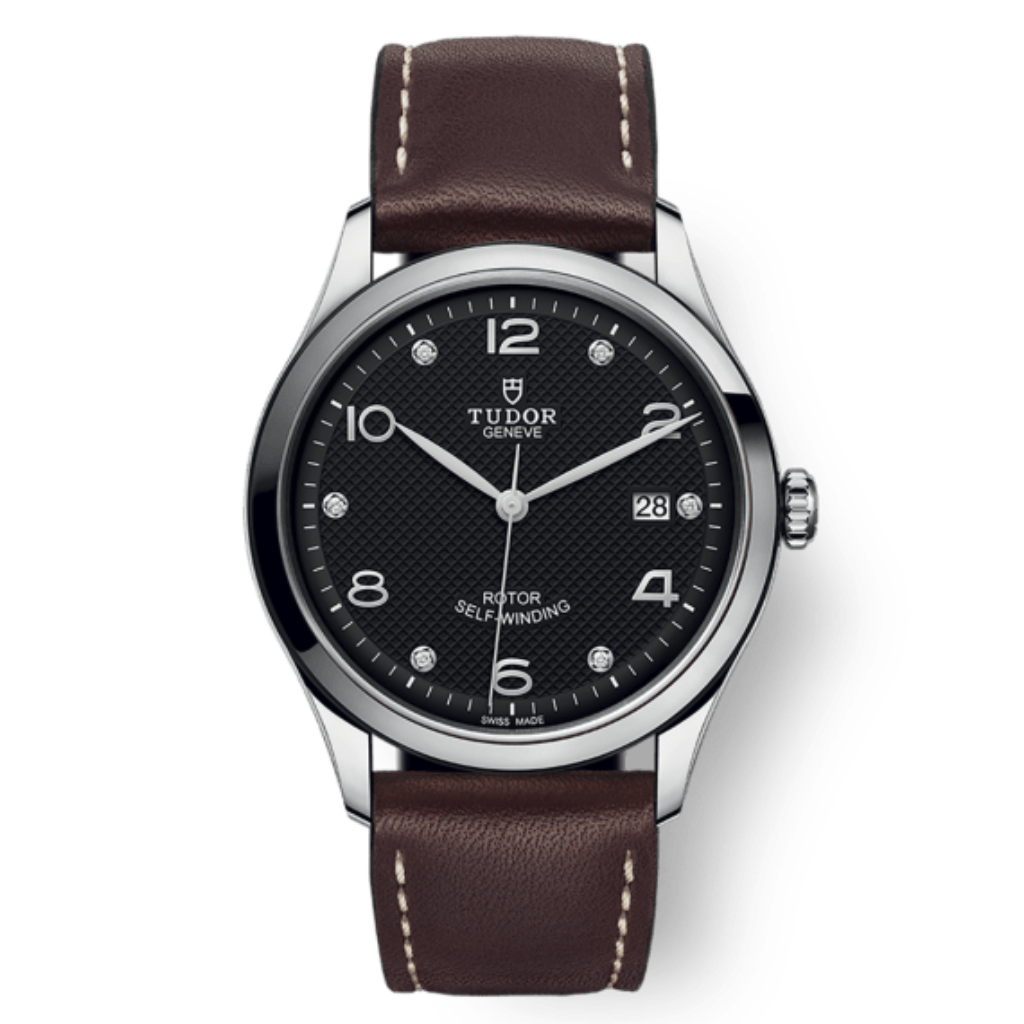 Tudor 1926 39 mm Black Dial with Diamonds Stainless Steel Leather Strap M91550-0009