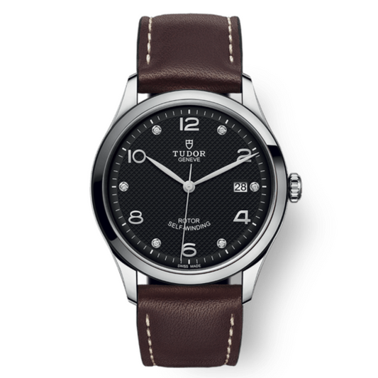 Tudor 1926 39 mm Black Dial with Diamonds Stainless Steel Leather Strap M91550-0009