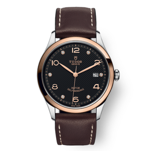 Tudor 1926 39 mm Black Dial with Diamonds Stainless Steel Leather Strap M91551-0008