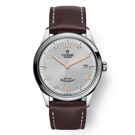 Tudor 1926 39 mm Silver Dial with Diamonds Stainless Steel Leather Strap M91550-0007