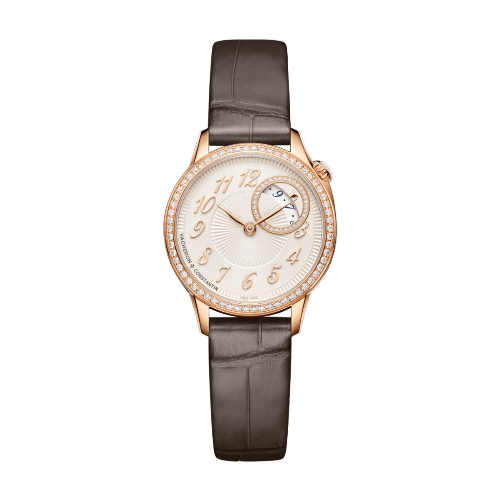 Vacheron Constantin Égérie quartz 30 mm Silver Dial with Diamonds 18K Pink Gold   Leather Strap 1205F/000R-B622