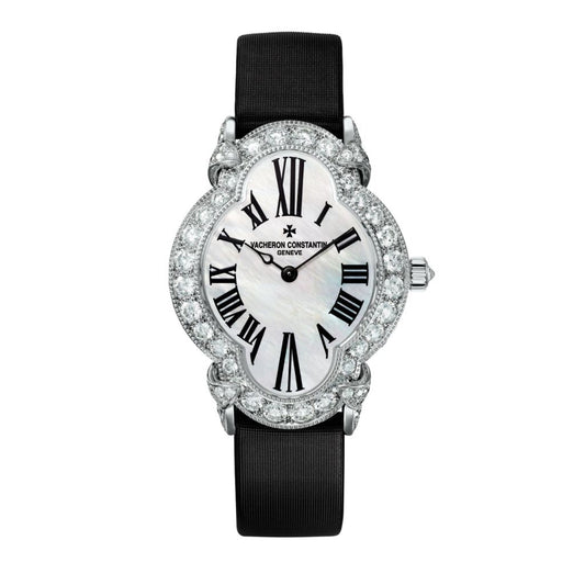 Vacheron Constantin Heures Créatives Heure Romantique 36.2 x 26.5 mm White Mother-Of-Pearl with Diamonds Dial White Gold Satin Strap 37640/000G-B030