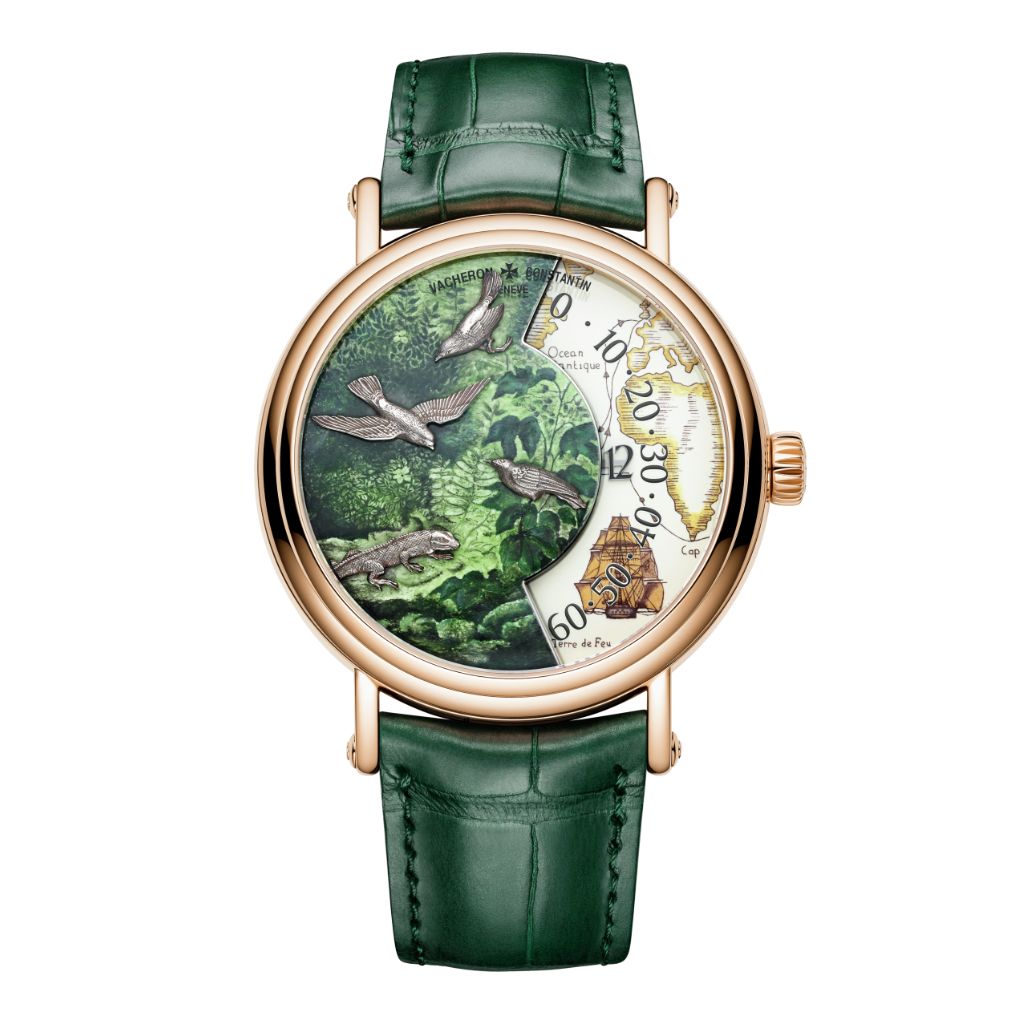 Vacheron Constantin Métiers d'Art Tribute to Explorer Naturalists - Cape of Good Hope 41 mm Green Dial 18K Pink Gold   Leather Strap 7500U/000R-B994