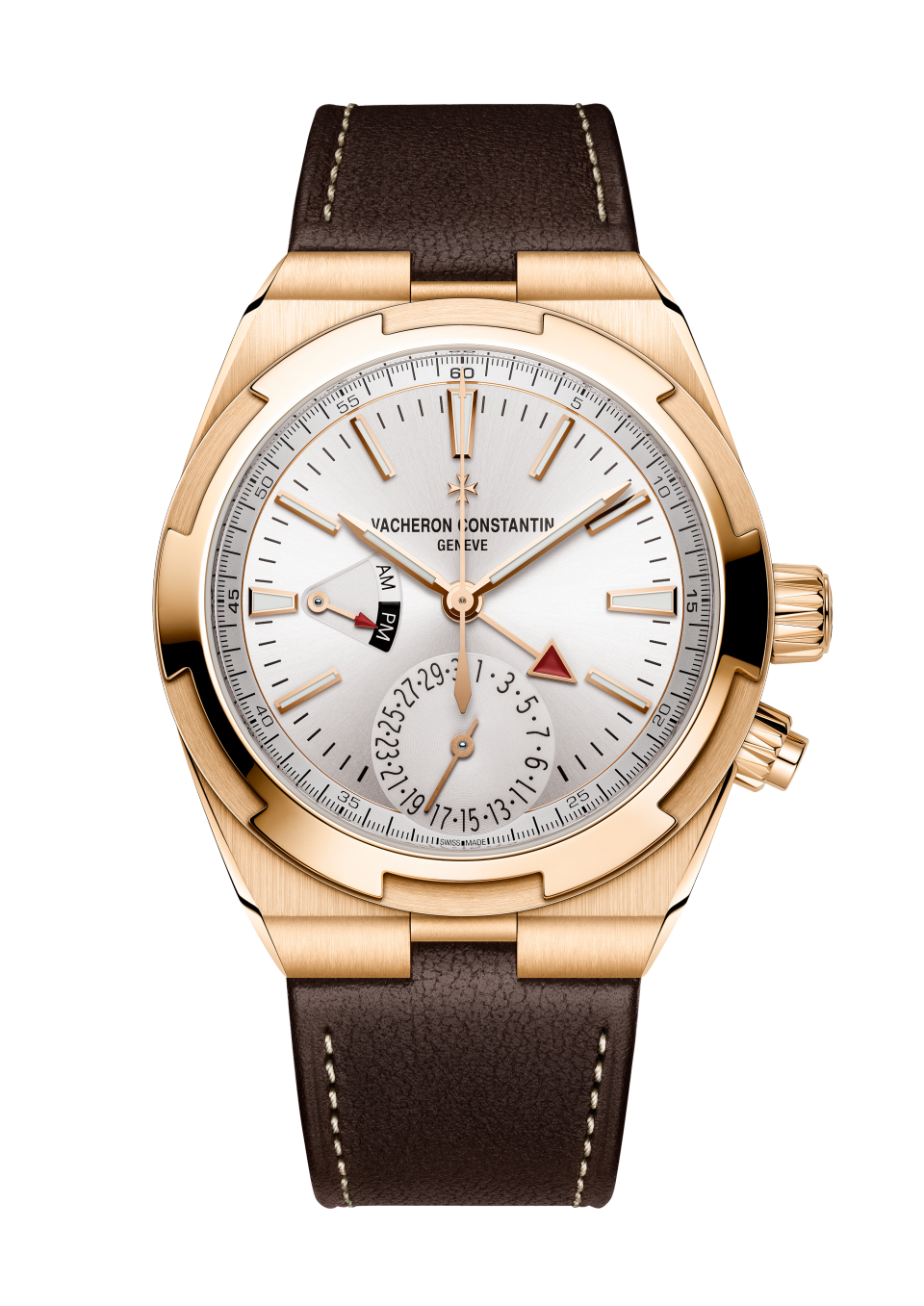 Vacheron Constantin Overseas dual time 41 mm Silver Dial 18K Pink Gold   Leather Strap 7920V/000R-B336