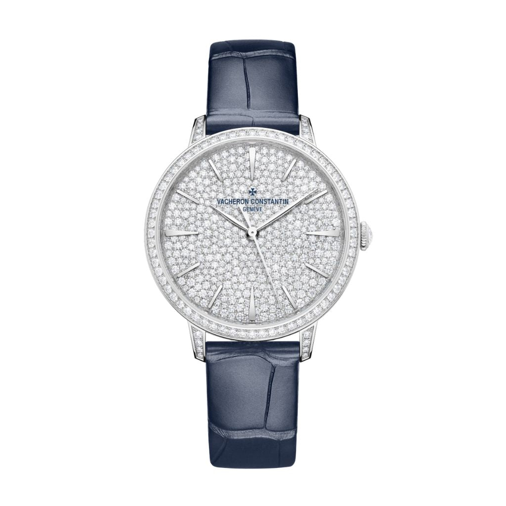 Vacheron Constantin Patrimony self-winding jewellery 37 mm Diamond Paved Dial White Gold   Leather Strap 4116U/000G-B909