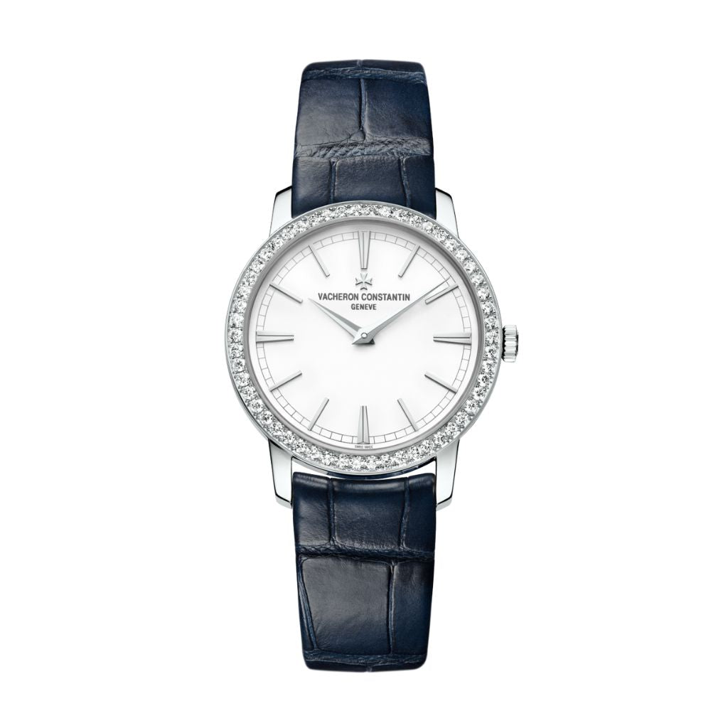 Vacheron Constantin Traditionnelle manual-winding 33 mm Silver Dial with Diamonds White Gold   Leather Strap 81590/000G-9848