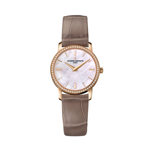 Vacheron Constantin Traditionnelle quartz 30 mm White Mother-Of-Pearl Dial with Diamonds 18K Pink Gold   Leather Strap 25558/000R-B156