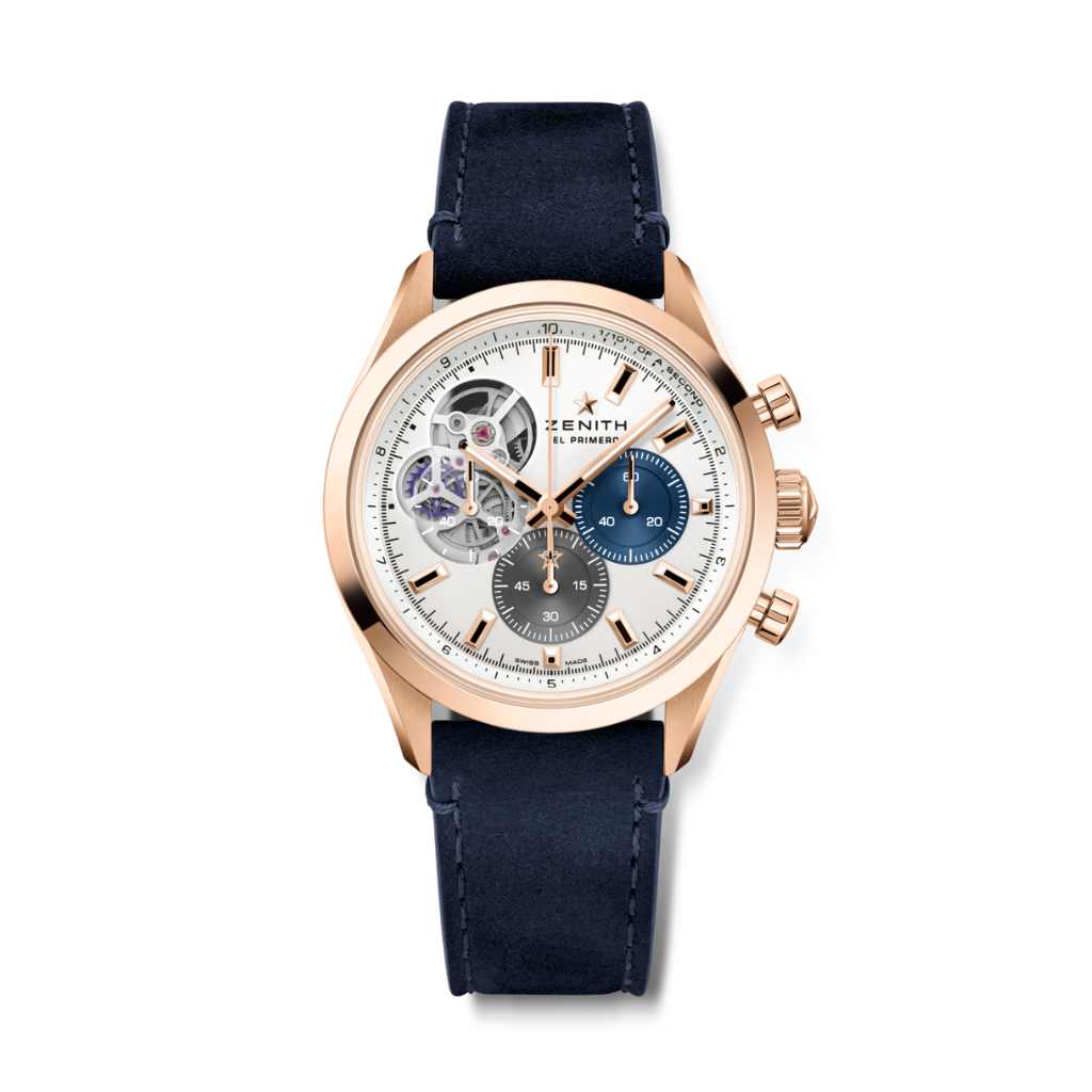 Zenith CHRONOMASTER OPEN 39.5 mm Silver Dial 18k Rose Gold   Leather Strap 18.3300.3604/69.C922