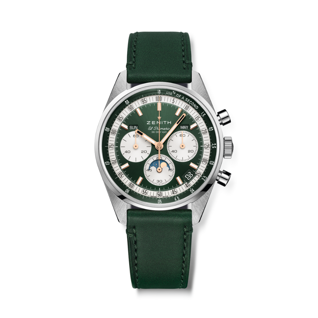 Zenith CHRONOMASTER ORIGINAL 38 mm Green Dial Stainless Steel   Leather Strap 03.3400.3610/40.C912
