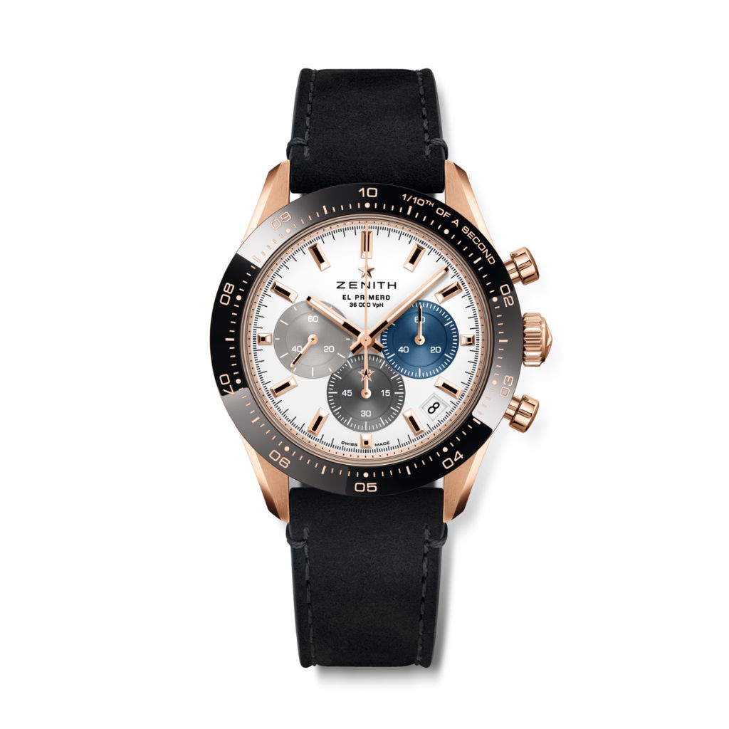 Zenith CHRONOMASTER SPORT 41 mm White Dial 18k Rose Gold with Black Ceramic   Leather Strap 18.3100.3600/69.C920