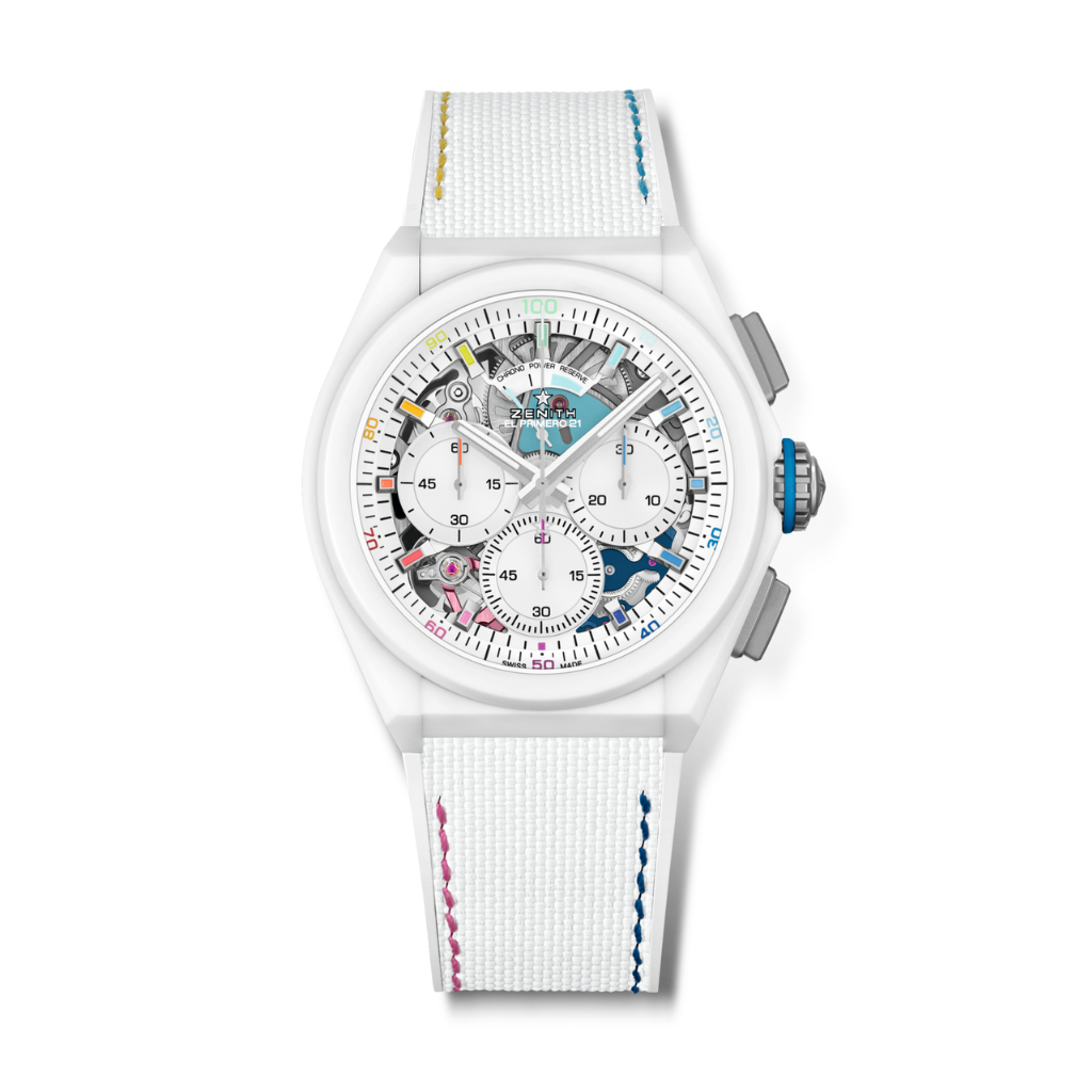 Zenith DEFY 21 Chroma II 44 mm White Dial Matte White Ceramic Rubber Strap 49.9014.9004/01.R953