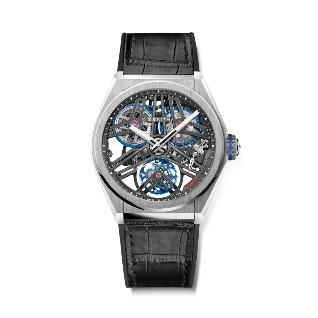 Zenith DEFY TOURBILLON FUSEE CHAINE 45 mm Transparent Dial Platinum   Leather Strap 40.9000.4805/75.R582