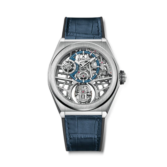 Zenith DEFY ZERO G 44 mm Silver Dial Brushed Titanium   Leather Strap 95.9000.8812/78.R584