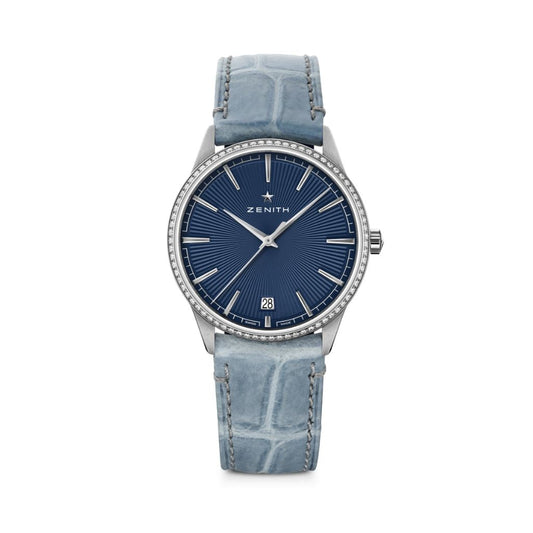 Zenith ELITE CLASSIC 36 mm Blue Dial with Diamonds Stainless Steel   Leather Strap 16.3200.670/02.C832