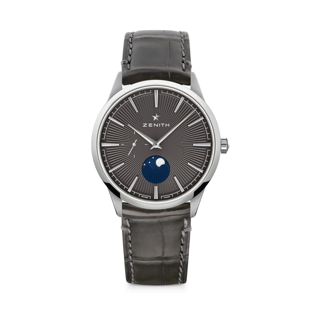Zenith ELITE MOONPHASE 40.5 mm Grey Dial Stainless Steel   Leather Strap 03.3100.692/03.C923