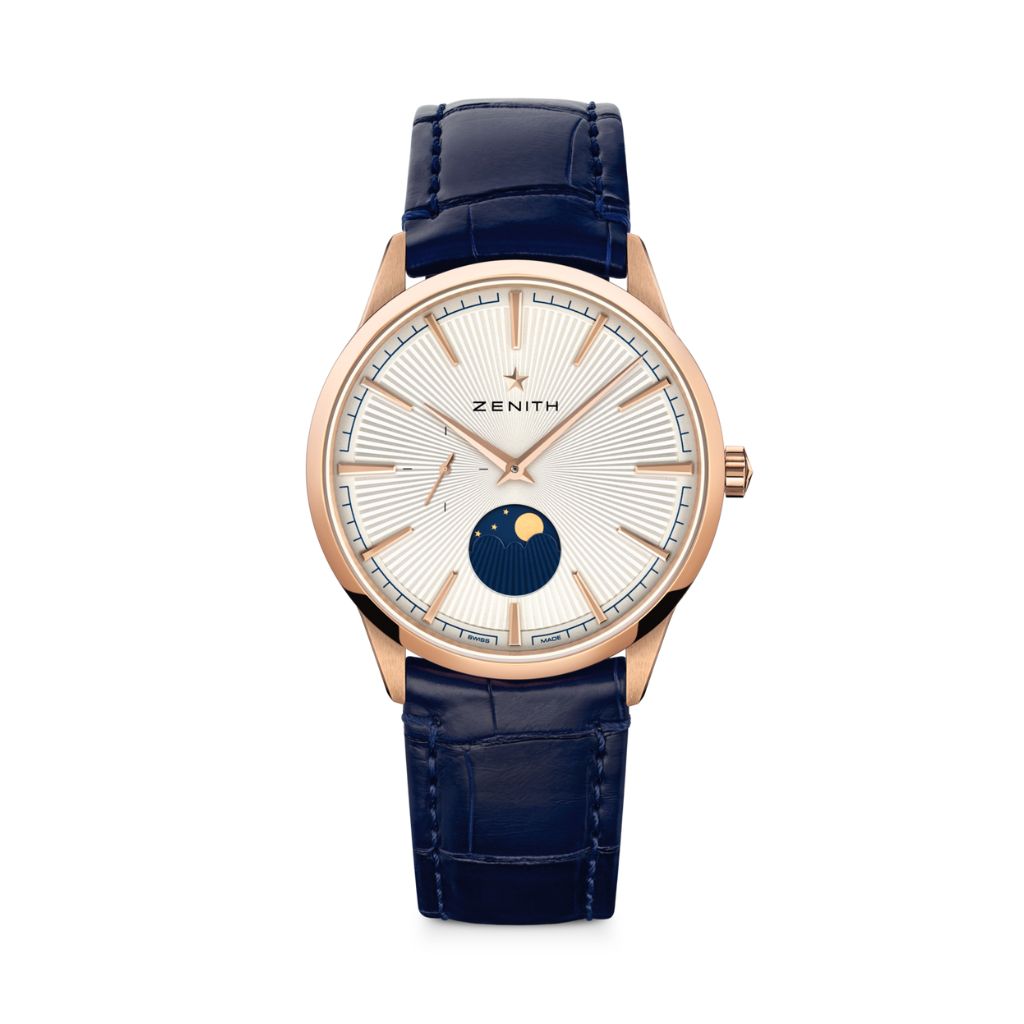 Zenith ELITE MOONPHASE 40.5 mm Silver Dial 18k Rose Gold   Leather Strap 18.3100.692/01.C92